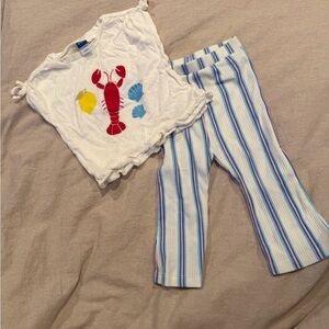 Old Navy White Tank and Striped Pants Set with Blue and Pink Accents